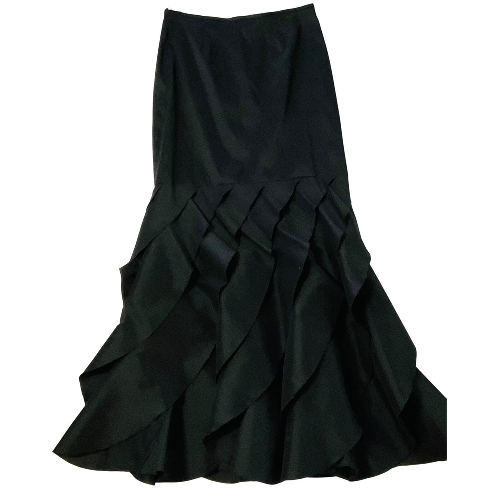 Tadashi Shoji Women's black‎ silk ruffle tier maxi skirt mermaid quiet luxury 6